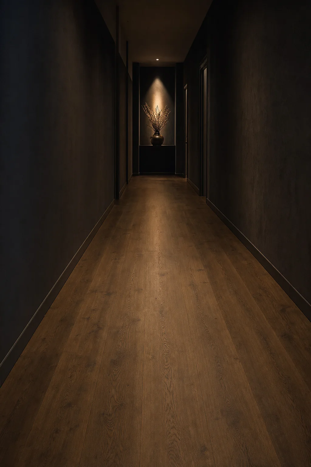 A long hallway after flooring and maintenance work