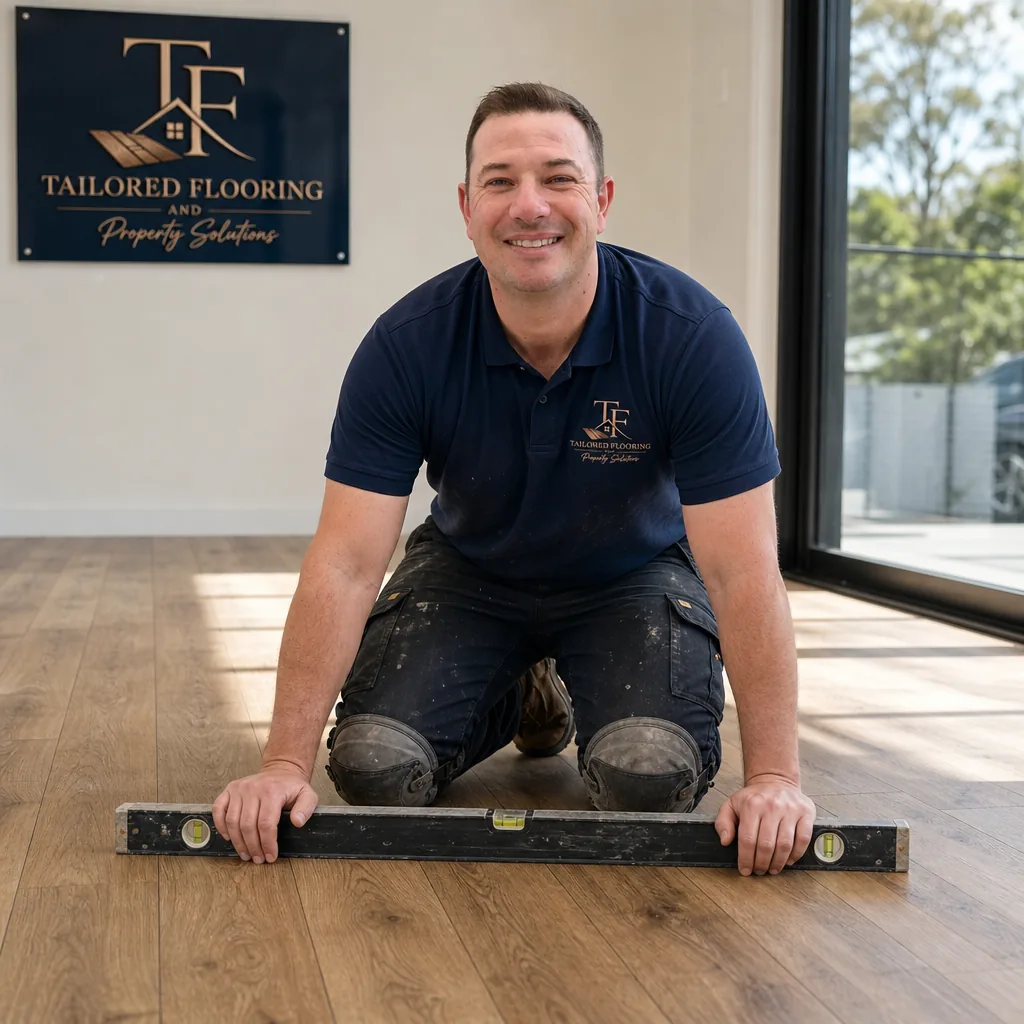 Checking a finished floor with a spirit level